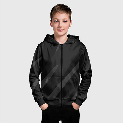 Детская толстовка на молнии Чёрно-серый абстрактный полосы / 3D-Черный – фото 3