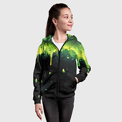 Толстовка на молнии детская Зеленая стекающая краска по черному фону, цвет: 3D-черный — фото 2