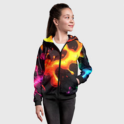 Толстовка на молнии детская Радужные кляксы на черном фоне, цвет: 3D-черный — фото 2