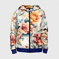 Толстовка на молнии детская Паттерн с переплетением цветов, цвет: 3D-синий