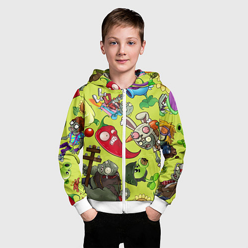 Детская толстовка на молнии Растения против зомби с героями / 3D-Белый – фото 3