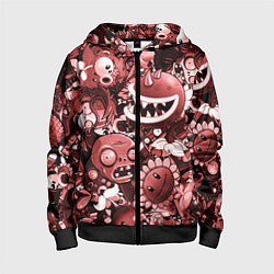 Толстовка на молнии детская Растения против зомби в красном цвете, цвет: 3D-черный