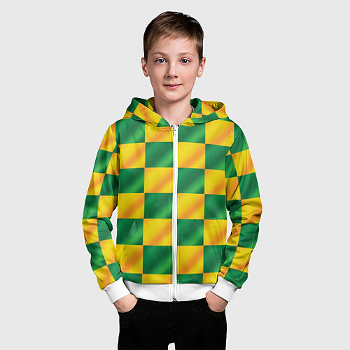 Детская толстовка на молнии Желтый и зеленый геометрический паттерн / 3D-Белый – фото 3
