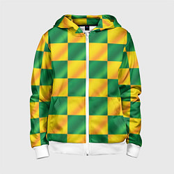 Толстовка на молнии детская Желтый и зеленый геометрический паттерн, цвет: 3D-белый