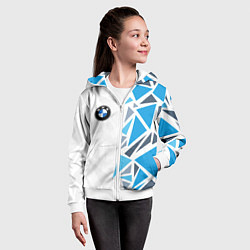 Толстовка на молнии детская Бмв - фрагментация синяя, цвет: 3D-белый — фото 2