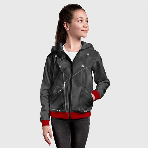 Детская толстовка на молнии Кожаная куртка косуха / 3D-Красный – фото 4