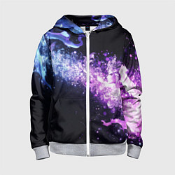 Толстовка на молнии детская Фиолетово-синяя абстрактная волна, цвет: 3D-меланж