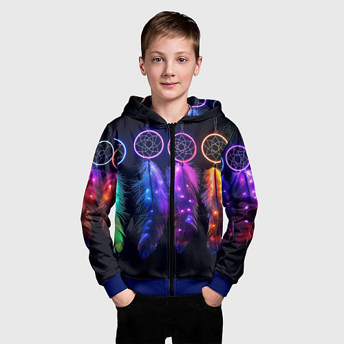 Детская толстовка на молнии Ловцы снов - свечение перьев / 3D-Синий – фото 3