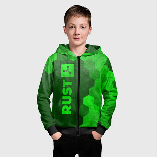 Детская толстовка на молнии Rust - green gradient по-вертикали / 3D-Черный – фото 3