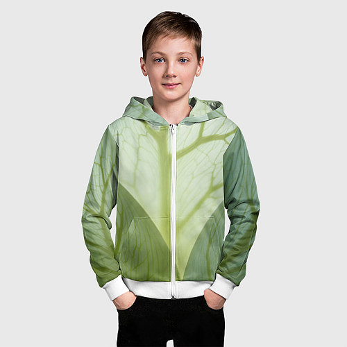Детская толстовка на молнии Макро съемка листа / 3D-Белый – фото 3