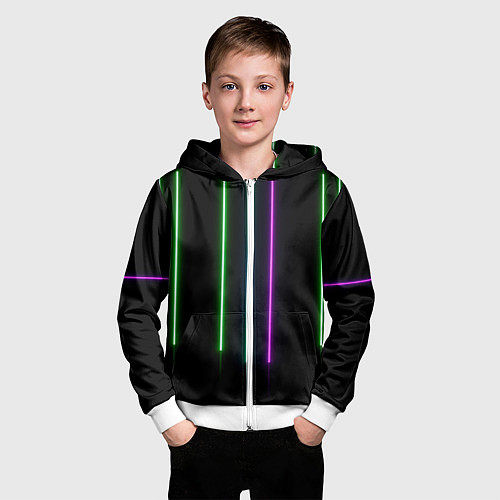 Детская толстовка на молнии Neon stripes / 3D-Белый – фото 3
