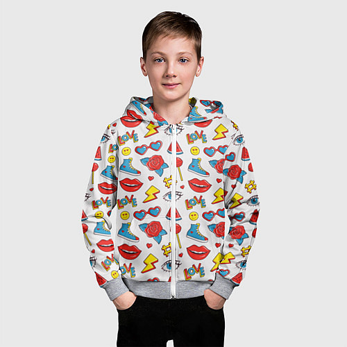 Детская толстовка на молнии Паттерн с яркими молодежными стикерами / 3D-Меланж – фото 3