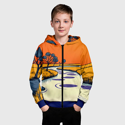 Детская толстовка на молнии Арт с фантастическим пейзажем / 3D-Синий – фото 3