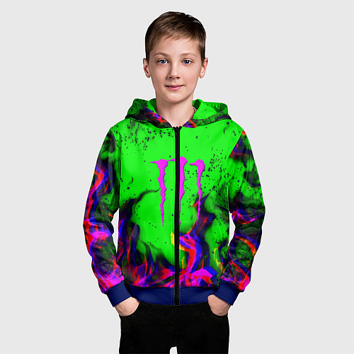 Детская толстовка на молнии Monster Energy flame / 3D-Синий – фото 3
