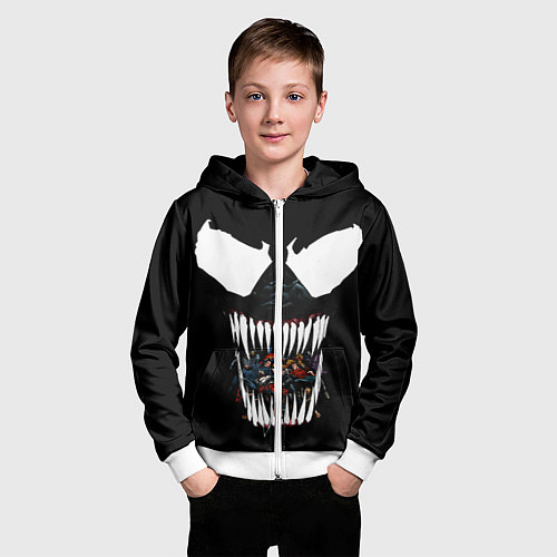 Детская толстовка на молнии Веном жрет / 3D-Белый – фото 3