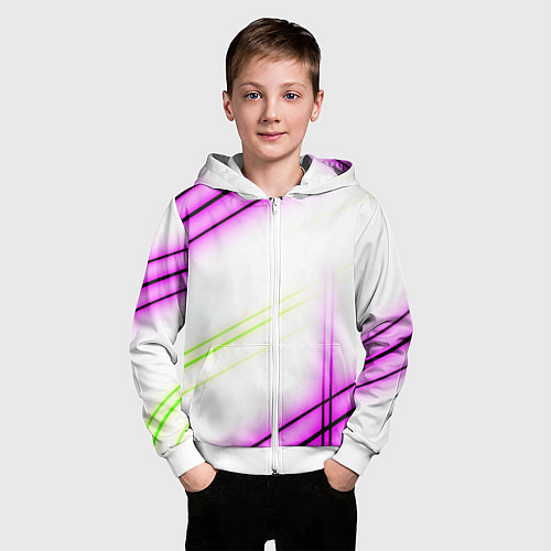 Детская толстовка на молнии Green white pink line / 3D-Белый – фото 3