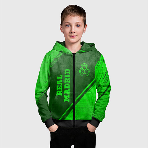 Детская толстовка на молнии Real Madrid - green gradient вертикально / 3D-Черный – фото 3