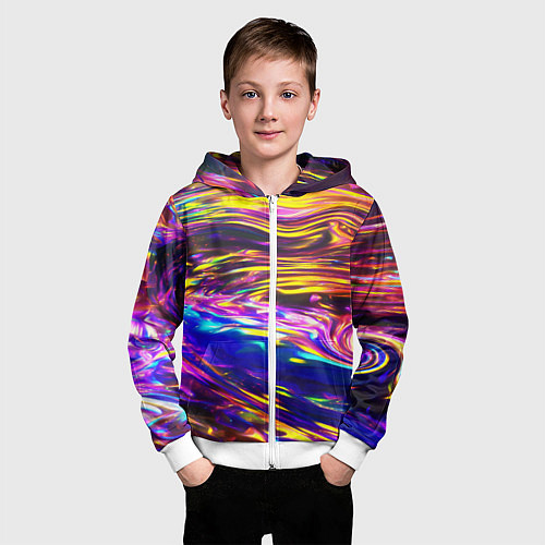 Детская толстовка на молнии Неоновые полосы текстура / 3D-Белый – фото 3