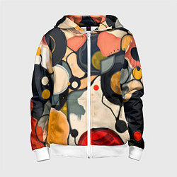 Толстовка на молнии детская Абстракция с кругами и краской, цвет: 3D-белый