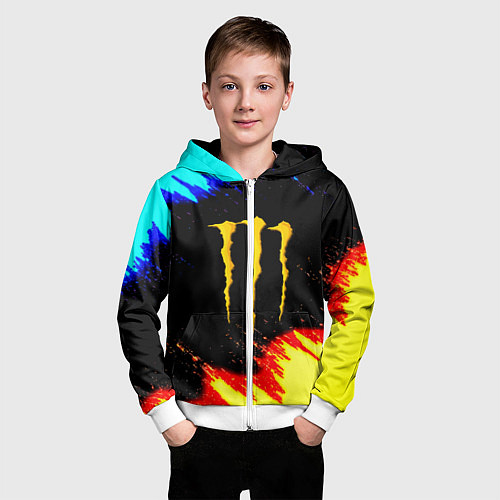 Детская толстовка на молнии Monster energy огненные краски / 3D-Белый – фото 3