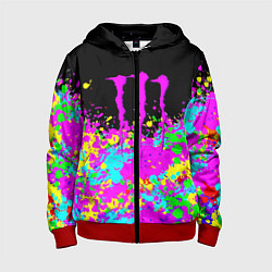 Толстовка на молнии детская Monster energy краски неоновые, цвет: 3D-красный