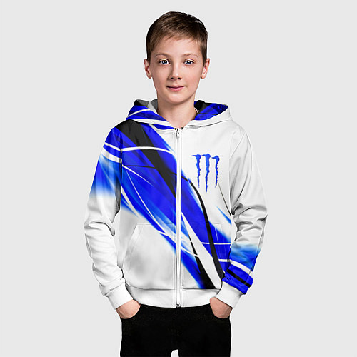 Детская толстовка на молнии Monster energy линии абстракции / 3D-Белый – фото 3
