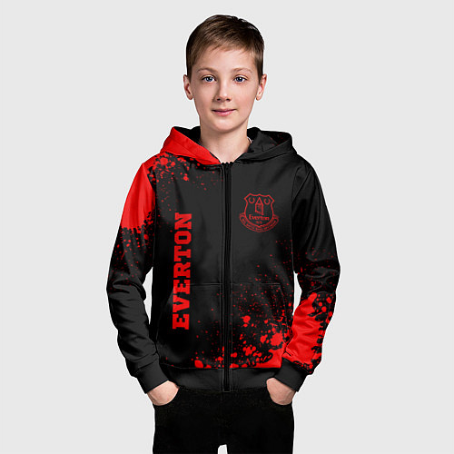 Детская толстовка на молнии Everton - red gradient вертикально / 3D-Черный – фото 3