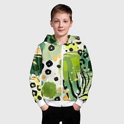 Толстовка на молнии детская Зеленый анималистичный паттерн, цвет: 3D-белый — фото 2