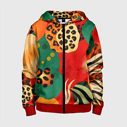 Толстовка на молнии детская Анималистичный африканский паттерн, цвет: 3D-красный