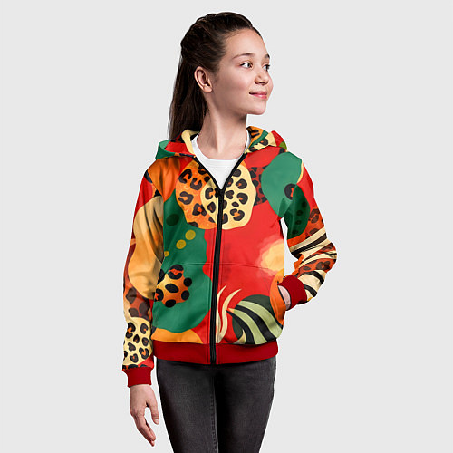 Детская толстовка на молнии Анималистичный африканский паттерн / 3D-Красный – фото 4