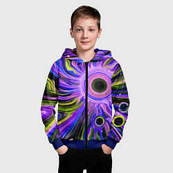 Толстовка на молнии детская Абстрактный неоновый космос - чёрная дыра, цвет: 3D-синий — фото 2