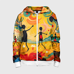 Толстовка на молнии детская Радостные солнечные человечки, цвет: 3D-белый