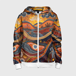 Толстовка на молнии детская Горы и холмы в виде узоров, цвет: 3D-белый