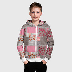 Толстовка на молнии детская Розово-серые разноцветные лоскуты, цвет: 3D-белый — фото 2