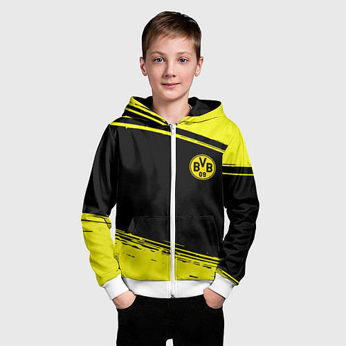 Детская толстовка на молнии Borussia жёлтые полосы / 3D-Белый – фото 3