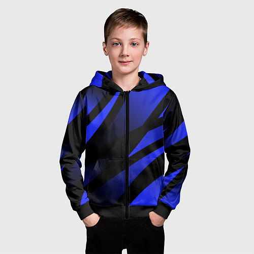 Детская толстовка на молнии Чёрный с синий абстрактные полосы / 3D-Черный – фото 3