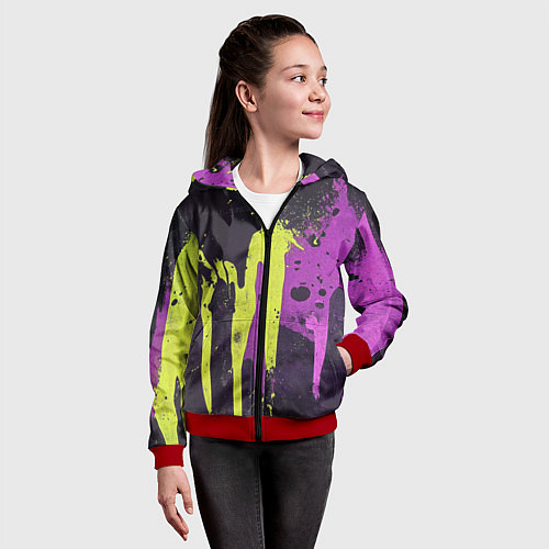 Детская толстовка на молнии Желтая и фиолетовая краска на черном / 3D-Красный – фото 4
