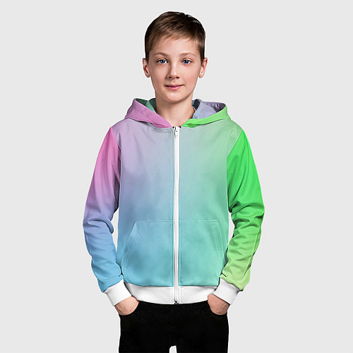 Детская толстовка на молнии Мягкий тай-дай зелёный розовый и голубой / 3D-Белый – фото 3