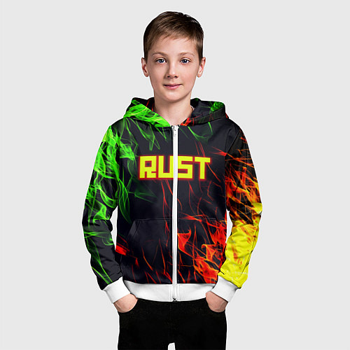 Детская толстовка на молнии RUST огненная текстура / 3D-Белый – фото 3