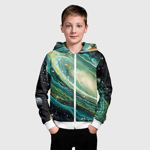 Детская толстовка на молнии Зеленая вселенная / 3D-Белый – фото 3