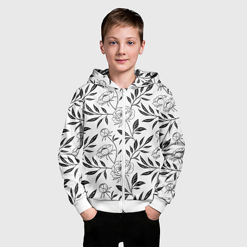 Детская толстовка на молнии Пионы графика / 3D-Белый – фото 3