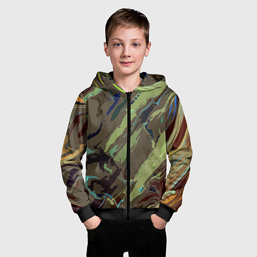 Детская толстовка на молнии Абстракция тон хаки / 3D-Черный – фото 3