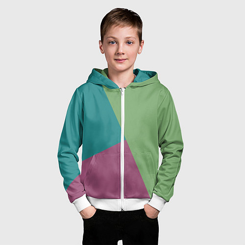 Детская толстовка на молнии Сине-зелёно-розовый тёмный трёхцветный / 3D-Белый – фото 3