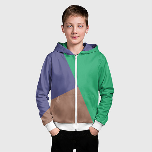 Детская толстовка на молнии Триада зелёный фиолетовый и коричневый геометричны / 3D-Белый – фото 3