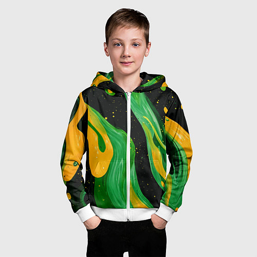 Детская толстовка на молнии Зелено-желтая краска на черном / 3D-Белый – фото 3