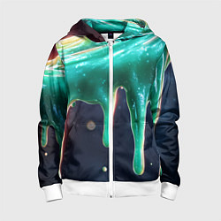 Толстовка на молнии детская Текстура стекающая зеленая клякса, цвет: 3D-белый