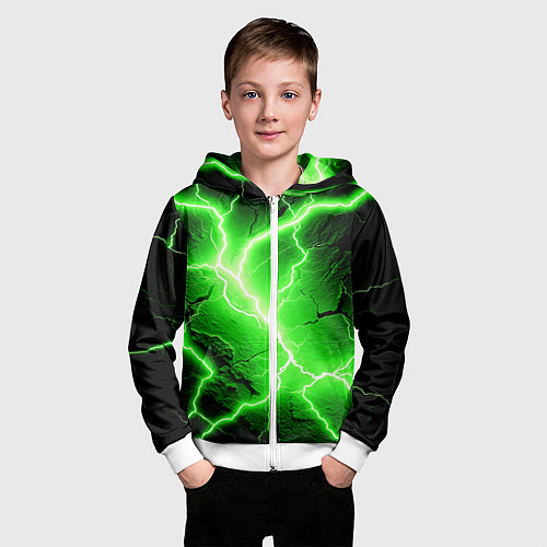 Детская толстовка на молнии Color green black / 3D-Белый – фото 3