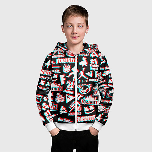 Детская толстовка на молнии Fortnite glitch game / 3D-Белый – фото 3