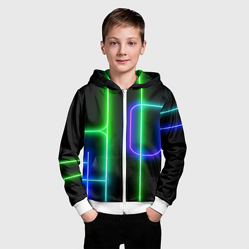 Детская толстовка на молнии Color blue black green stripe / 3D-Белый – фото 3