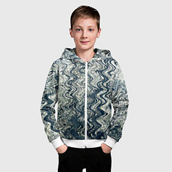 Толстовка на молнии детская Бело-синий искажённые абстрактные линии, цвет: 3D-белый — фото 2